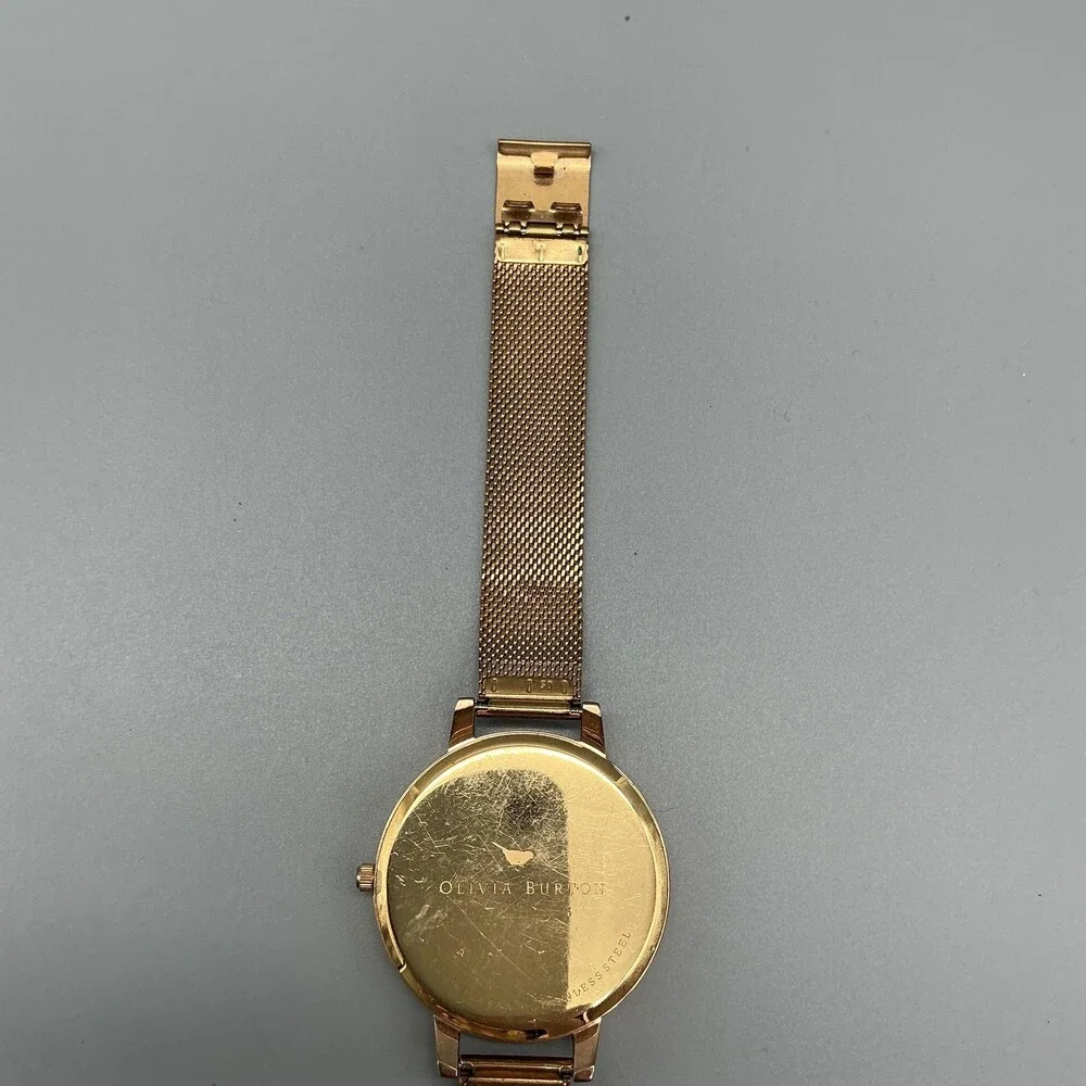 OLIVIA BURTON Rose Gold Mesh Bracelet Watch with White Dial